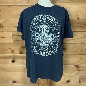 EUC Unisex funny t-shirt tee gray release the kraken octopus poly cotton XL
